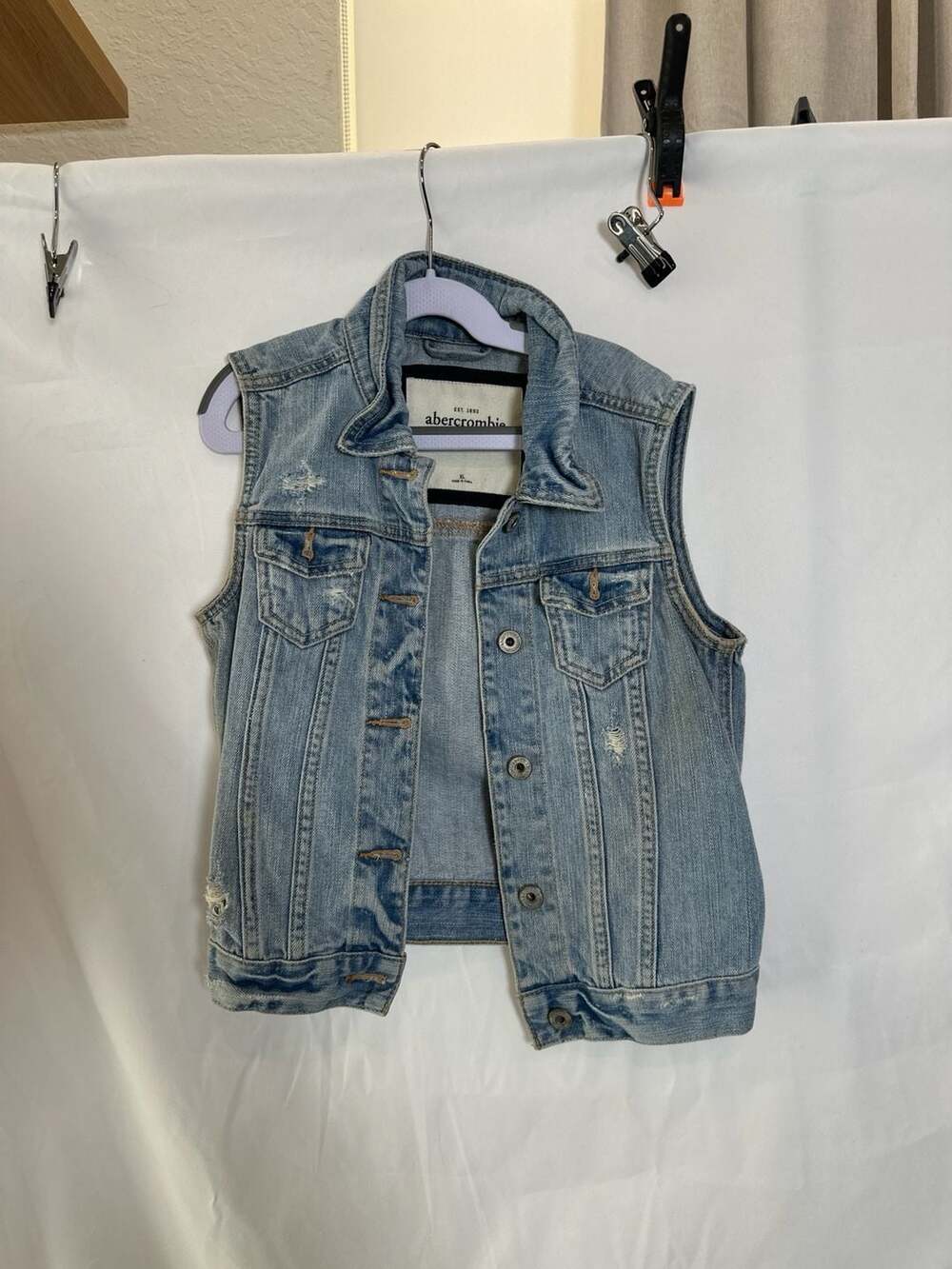 Abercrombie Kids Distressed Denim Vest Light Wash Size XL